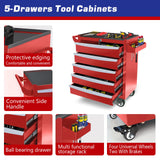 MHEOMTME Rolling Tool Chest with Drawers, Craftsman Tool Box Organizer, Toolbox Cabinet with Keyed Locking System, 5 Drawer Tool Storage Cart on Wheels for Garage, Workshop and Repair Room, Red MHEOMTME