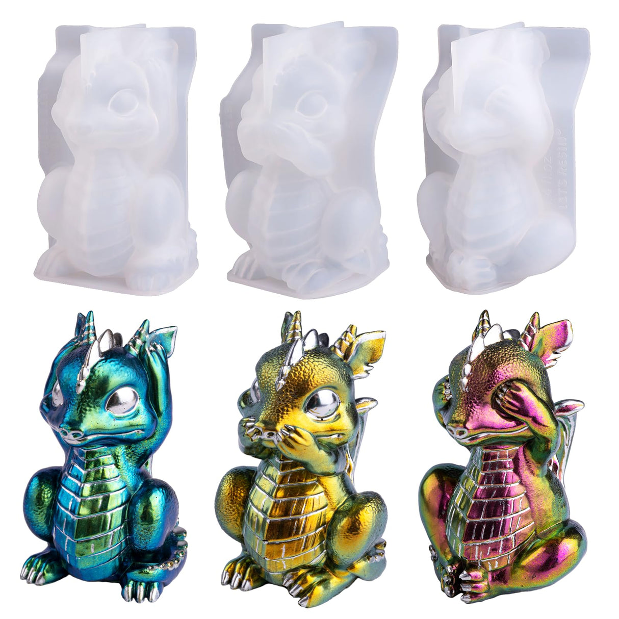 LET'S RESIN Dragon Resin Molds, Hear, Speak, See No Evil 3 Pcs Dragon Epoxy Resin Molds, Lively 3D Animal Silicone Molds for Epoxy Resin, Art Craft, Gift LET'S RESIN