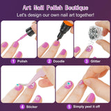 Tudaymol Nail Art Studio for Girls - Nail Polish Kit for Kids Ages 6-12 Years Old,Non-Toxic Peel-Off Safe Quick Dry Nail Polish Gift Kit Set,Cool Girls Toys Stuff - Polish, Pens, Glitter, Stickers Tudaymol