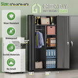 Greenvelly Metal Storage Wardrobe Cabinet with Lock, 72" Metal Wardrobe Closet for Hanging Clothes with Doors and Shelves, Tall Clothes Closet for Home, Office and Bedroom, School,Gym(Black) Greenvelly