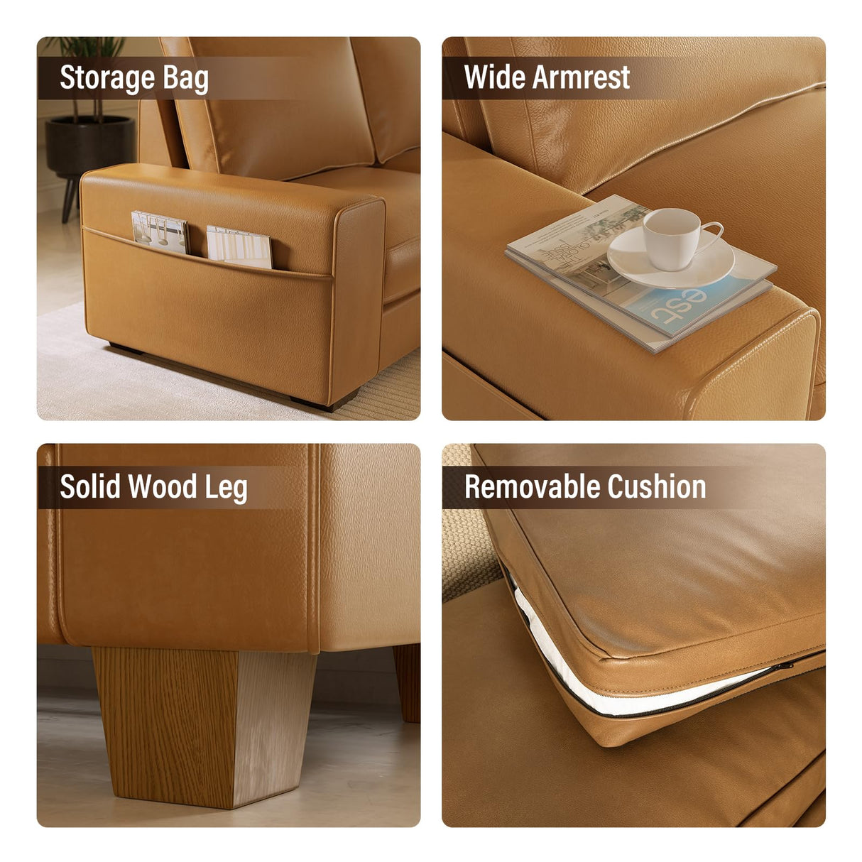 Valthie Faux Leather Couch, Mid Century Modern Comfy Loveseat Sofa with Wide Arm, Side Pockets, Solid Wooden Frame for Office, Living Room and Bedroom, 2 Seater (Brown, 71.25 Inches) Valthie