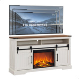 OKD Farmhouse Fireplace TV Stand for 70 Inch TV, 34" Tall Highboy Entertainment Center w/Electric Fireplace, Rustic Media Console w/Sliding Arched Door for Living Room,Antique White OKD