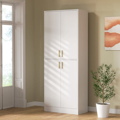 Cozy Castle 71" Tall Kitchen Pantry, Freestanding Pantry Cabinet with Adjustable Shelves and Doors for Kitchen, Dining Room, White Cozy Castle