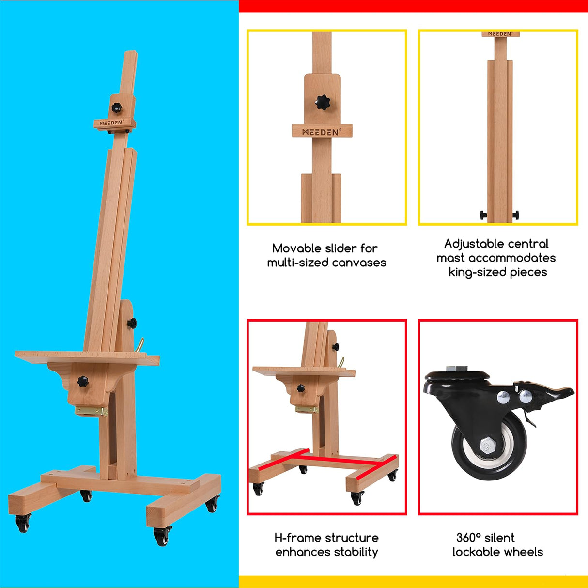 MEEDEN Extra Large Art Easel, Artist Painting Easel, Solid Beech Wood Easel, Heavy Duty Floor Easel, Studio Easel for Adults, Holds Canvas Art up to 71" MEEDEN