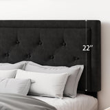 CXVX Queen Size Platform Bed Frame with Upholstered Velvet Button Tufted Headboard, Mattress Foundation with Wooden Slat Support, No Box Spring Needed, Easy Assembly, Noise Free, Black CXVX