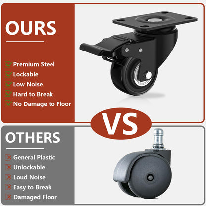 2 Inch Caster Wheels Heavy Duty, Casters Set of 4 with Brake, Locking Industrial Swivel Top Plate Casters Wheels and Load 800lbs for Furniture and Workbench Cart(Two Hardware Kits Include)