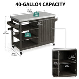 YITAHOME Solid Wood Patio Bar Table XL Outdoor Storage Cabinet Bar Table with Spice Rack and Lockable Wheels, Portable Outdoor Kitchen Island for Patio, Garden, Porch, Balcony, Brown YITAHOME