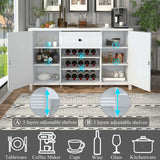 FATORRI Industrial Buffet Cabinet with Storage, Wood Buffet and Sideboard with Wine Rack, Rustic Credenza Coffee Bar Cabinet for Kitchen Dining Room (55.12 Inch, White Oak) FATORRI