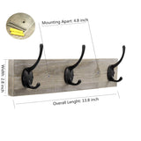Sageme Wall Mounted Coat Rack,Wooden Entryway Vintage Rustic Coat Rack Hat Hanger Rack Zinc die-cast 3-Hook Rail for The Entryway, Bathroom, Bedroom, Kitchen, Mudroom (3 Hooks, Pinewood) Sageme