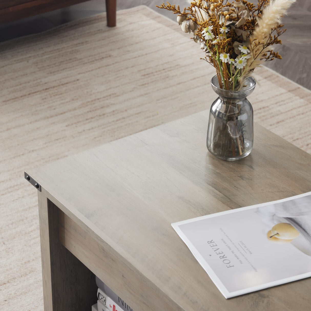 VINGLI Color Upgraded Farmhouse Lift Top Coffee Table, Rustic Grey Coffee Table with Lift Top, Lift Up Pop Up Coffee Table with Storage Shelf/Hidden Compartment, Coffee Table Mesa De Centro para Sala VINGLI