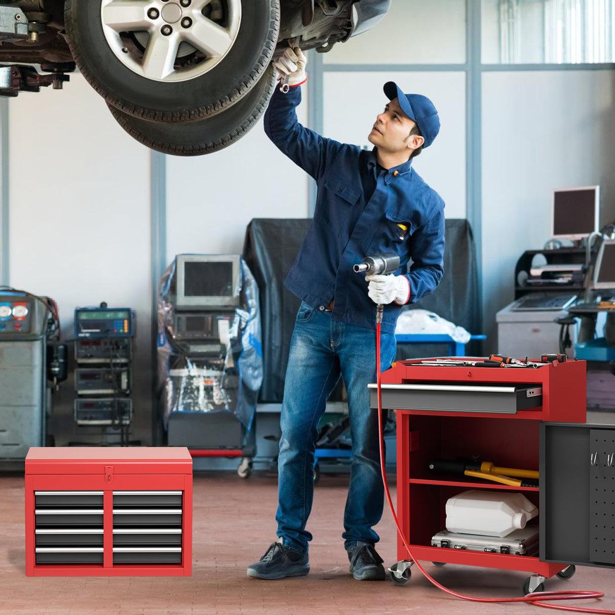 Toolsempire Rolling Tool Chest, 5-Drawer Tool Storage Cabinet with Wheels, Adjustable Shelf & Anti-Slip Liner, Tool Box Organizer for Garage, Warehouse & Workshop (Red+Black) Toolsempire