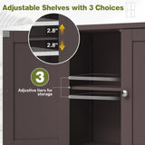 Nuturelly Bathroom Floor Storage Cabinet, Freestanding Pantry Cabinets with 4 Doors & 3 Adjustable Heights, Bathroom Organizers and Storage with Waterproof Board & Metal Handles for Kitchen, Brown Nuturelly