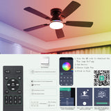 Ayaoty Ceiling Fans with Lights, 48 inch Low Profile Ceiling Fan with Light and Remote Control, Flush Mount RGB Dimmable Light, Noiseless, Black Ceiling Fan for Bedroom Indoor/Outdoor Use Ayaoty