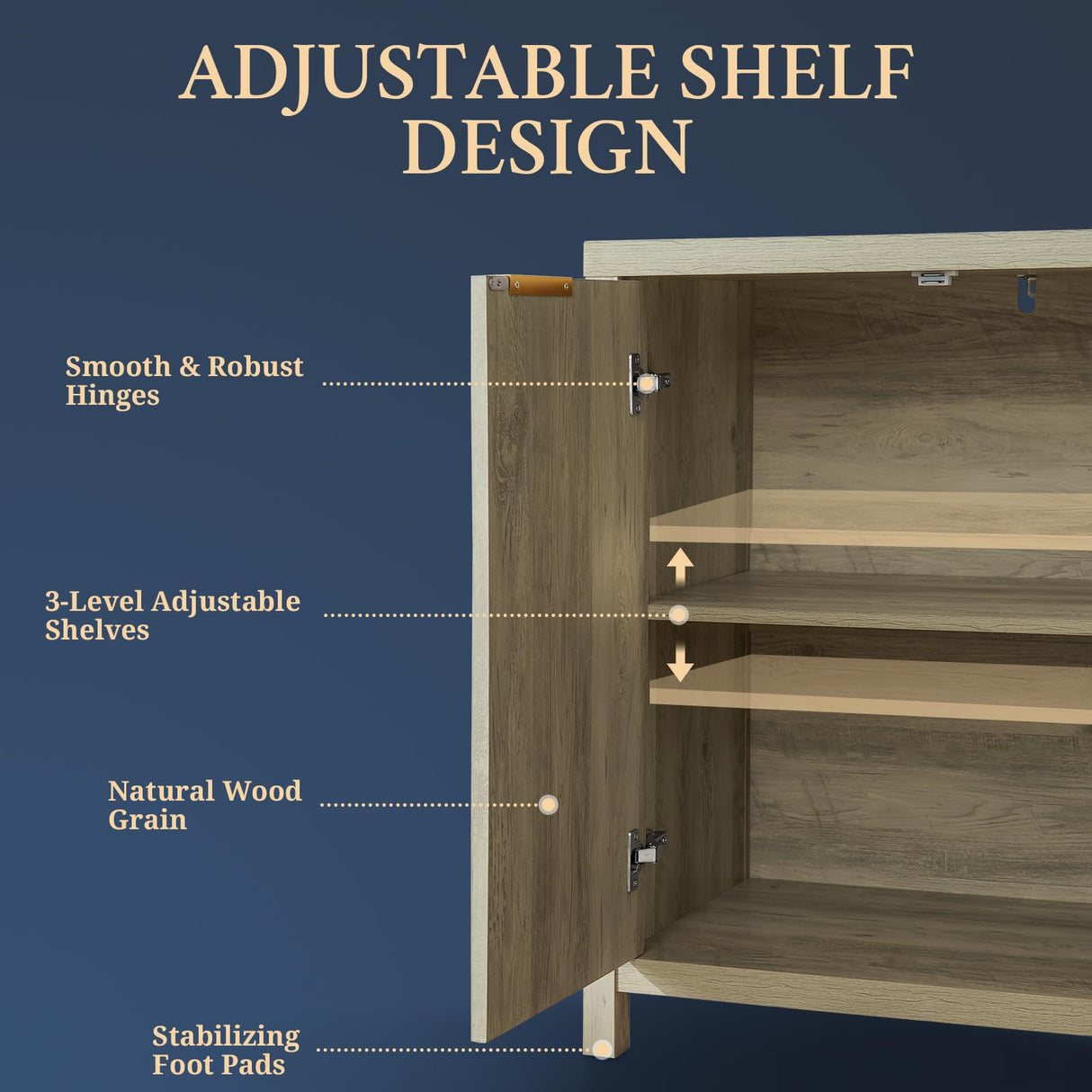 OAKHAM HOME Oxford Fluted Storage Cabinet Sideboard Large Buffet with Adjustable Shelves, Multifunctional Accent Cabinet Console Cabinet for Living Room OAKHAM HOME