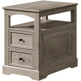 RALGEND Farmhouse End Table with 2 Drawers, Narrow Sofa Side Table with Storage and Open Shelf, Wooden Nightstand for Small Spaces, Bedroom, Living Room, Greige RALGEND