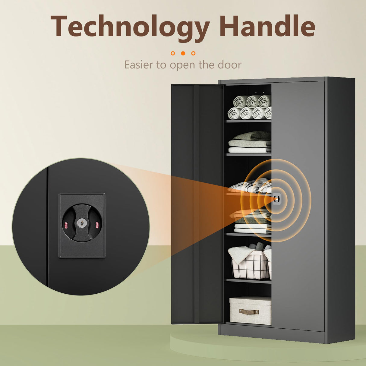 RAVIGIN Metal Garage Storage Cabinet with Lock, 71" Locking Tool Cabinet with 2 Doors and 5 Adjustable Shelves, Tall Steel Cabinet Garage for Home,Office,Warehouse，School (Black) RAVIGIN