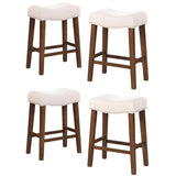 Larksperal 26" Counter Height Bar Stools - Modern Backless Kitchen Island Saddle Barstools Chairs with Footrest, Solid Wood Legs & Nailhead Trim Linen Fabric Cushion, Beige, Set of 4 Larksperal
