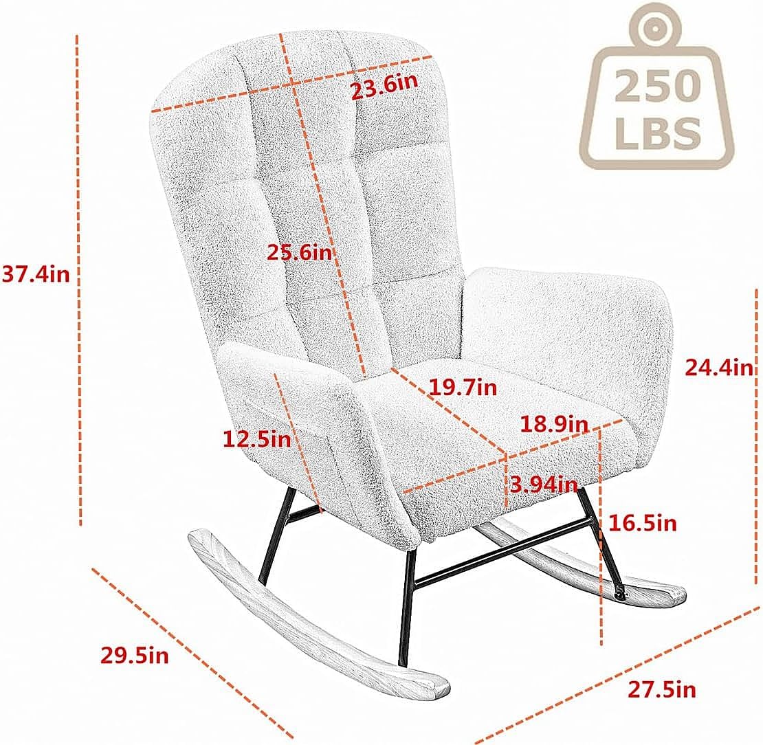 oaaktu Rocking Chair for Nursery, Upholstered Glider with High Backrest, Nursery Rocker Comfortable Stylish Accent Armchair for Living Rooms Bedrooms Offices (Beige Teddy) oaaktu