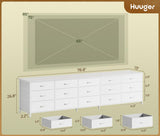 Huuger 78.7 inch Long Dresser for Bedroom, 15 Drawer Fabric Dresser for Closet, Large TV Stand for 65, 75, 85 inch TV, Wide Chest of Drawer with Storage, 78.7" W x 12.9" D x 26.7" H, White Huuger