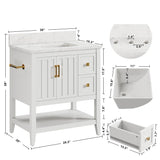 IRONCK 30" Bathroom Vanity with Sink, Farmhouse Bathroom Cabinet, Bathroom Vanity Set with 2 Drawers & Storage for Guest Baths Master Suites or Rental Units, Industrial White IRONCK
