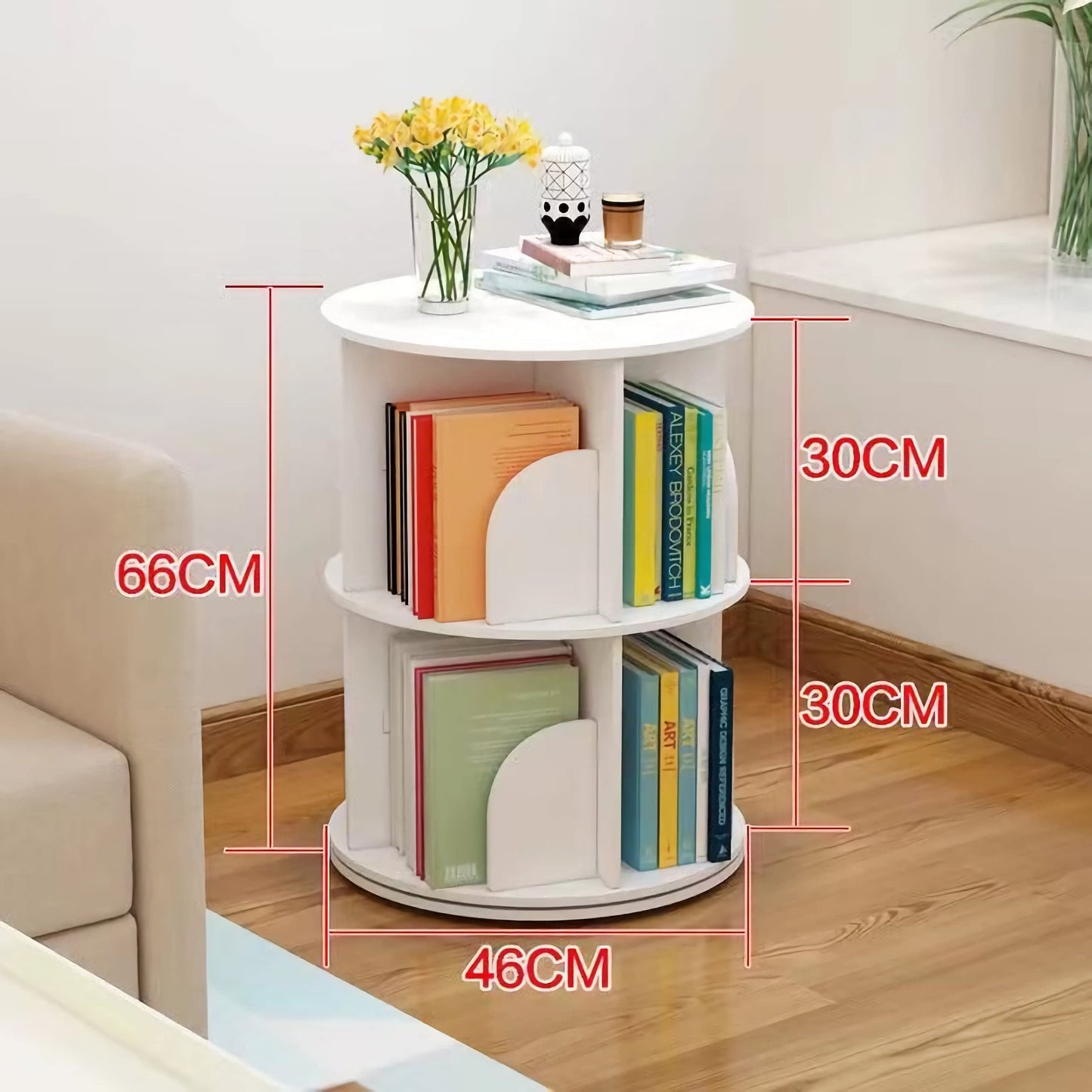 2 Tier 360° Rotating Stackable Shelves Bookshelf Organizer (White) - Intexca