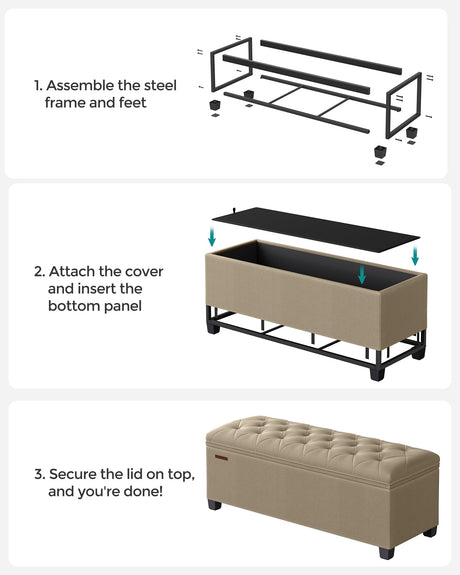 SONGMICS Storage Ottoman Bench, Foot Rest with Legs, 15.7 x 43.3 x 15.7 Inches, End of Bed Bench, Storage Chest, Load up to 660 lb, for Living Room, Bedroom, Entryway, Camel Brown ULSF088R01 SONGMICS