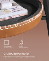 VASAGLE EKHO Collection - Bar Table with Storage, Round High Pub Table, Synthetic Leather with Stitching, Mid-Century Modern, Kitchen Home Bar, Living Room, Easy Assembly, Ash Brown and Caramel Brown VASAGLE