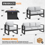 Vakollia Outdoor Aluminum Furniture Set with Fire Pit Table - 5 Pieces Modern Patio Conversation Sets Metal Sectional Sofa Set Vakollia