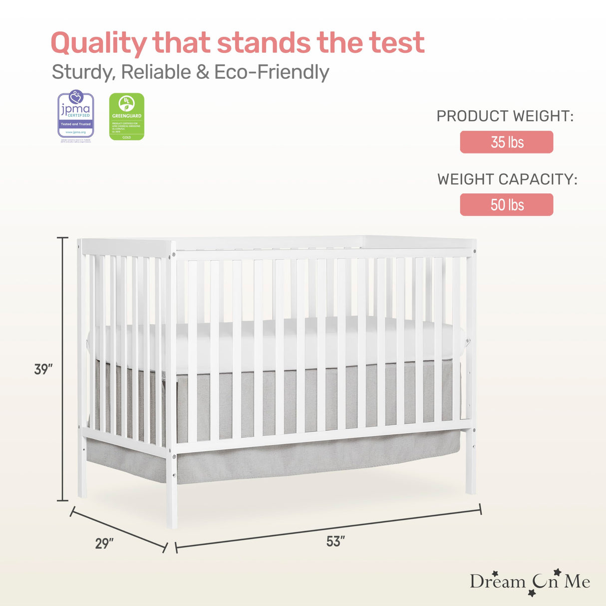 Dream On Me Synergy 5-In-1 Convertible Crib In White, Greenguard Gold Certified Dream On Me