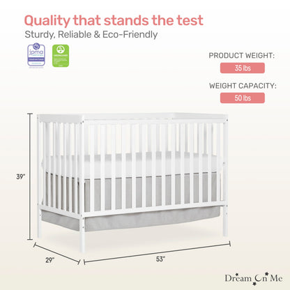 Dream On Me Synergy 5-In-1 Convertible Crib In White, Greenguard Gold Certified - WoodArtSupply