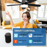 GHORA 52 Inch Ceiling Fans with Lights, Smart Ceiling Fan with Remote/APP/Alexa Control,Black Ceiling Fan with 6-Speeds Reversible Motor,WiFi Ceiling Fans for Bedroom,Farmhouse,Indoor/Outdoor GHORA