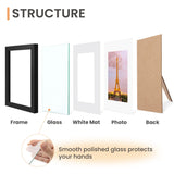 upsimples 8.5x11 Picture Frame Set of 3, Made of High Definition Glass for 6x8 with Mat or 8.5x11 Without Mat, Wall and Tabletop Display Photo Frames, Black upsimples