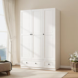 LABROSKIA White 3 Door Wardrobe Closet: Bedroom Armoire Wardrobe Closet with 3 Drawers, Wooden Wardrobe Closet for Hanging Clothes, Wood Cabinet for Clothes and Shelves(White, 47") LABROSKIA