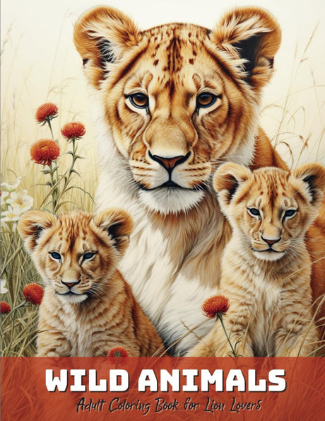 Wild Animals - Adult Coloring Book for Lion Lovers: Relax and Unwind with this Lion-Themed Grayscale Coloring Book - 30 Realistic Animal Portraits Majosta