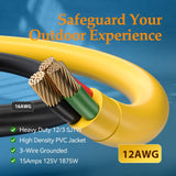 BBOUNDER Outdoor Extension Cord 50 FT Waterproof, 12/3 SJTW Heavy Duty 15A 1875W, Flexible 100% Copper 3 Prong Cords for Commercial Use and High Power Appliance, Yellow BBOUNDER