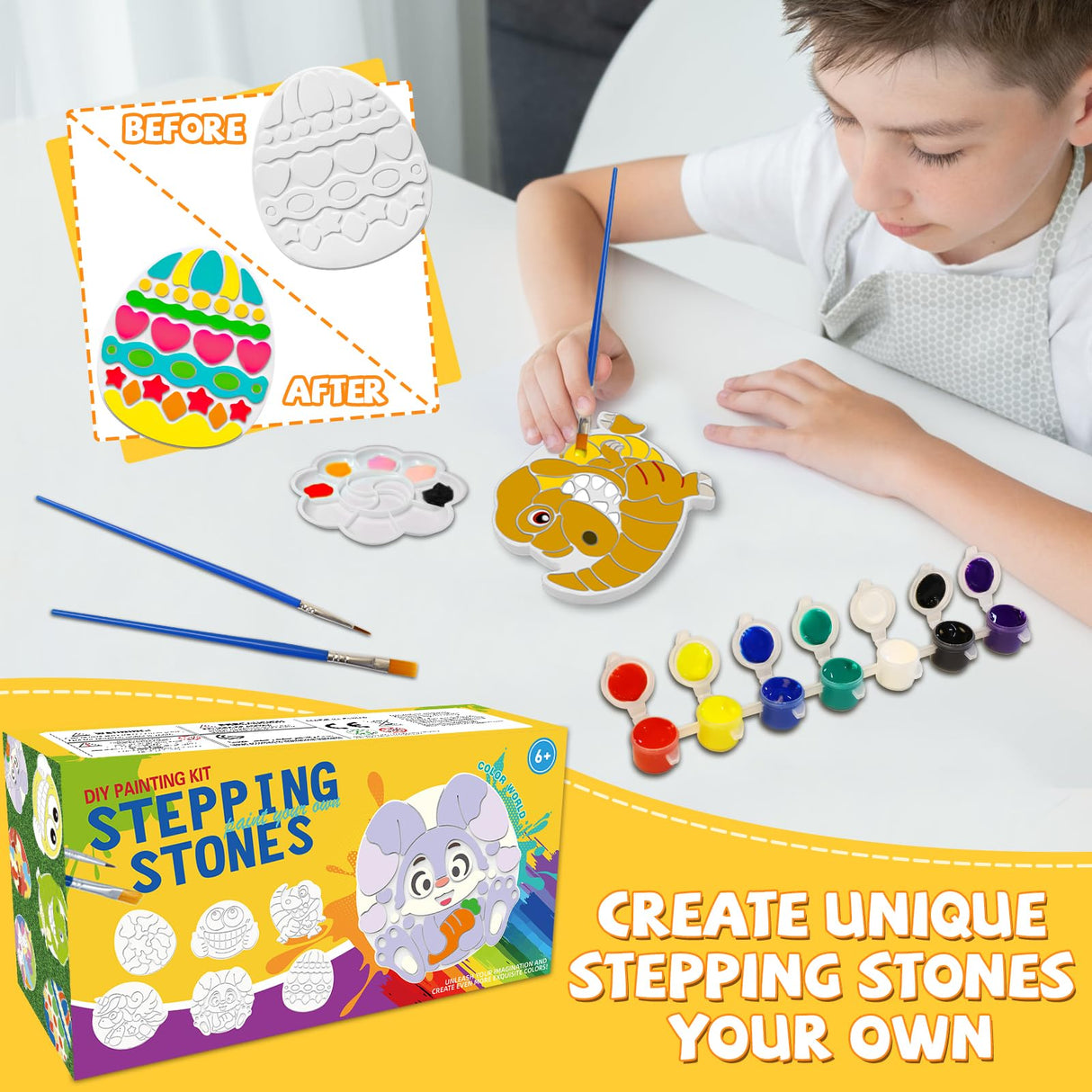 Stepping Stones Painting Kit for Kids Ages 6-12, 5 Pack Paint Your Own Garden Stones, Outdoor Arts and Crafts Kits, Creative Summer Gift for Kids Boy and Girl Age 6, 7, 8, 9, 10+ Year Old (Unicorn) FLLOBE
