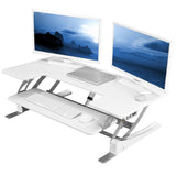 VIVO 42 inch Electric Height Adjustable Stand Up Desk Converter, VE Series, Sit to Stand Tabletop Dual Monitor Riser with USB Port, White, DESK-V000VLEW VIVO
