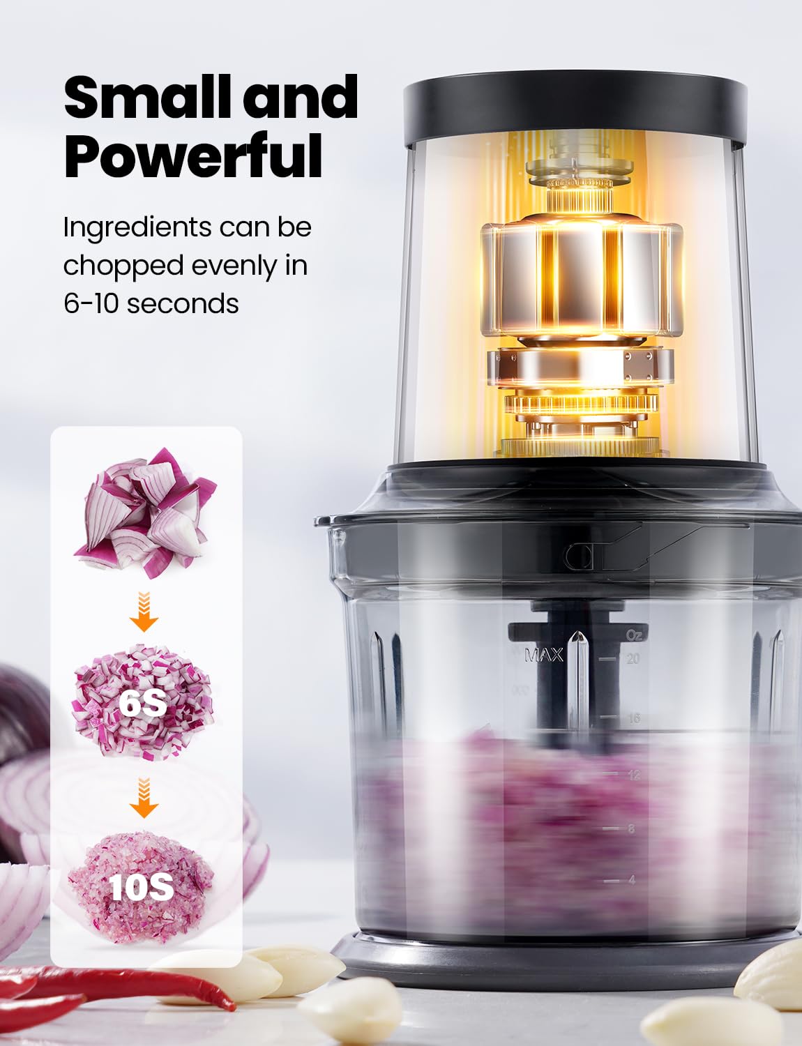TWOMEOW Food Processor 4 Cup, Electric Food Chopper, 【Small but Powerful】Meat Grinder with 2 Bowls, 2 Speed & 4 Blades for Vegetable, Meat, Nuts, Functions for Chopping, Dicing, Mixing and Puree TWOMEOW