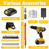 DEVONIC Cordless Drill Set,21V Electric Drill with 1 Lithium Battery and Charger,3/8"Keyless Chuck,25+1 Torque Setting and 28pcs Drill Screwdriver Bits XGOLD