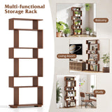 Tangkula 6-Tier S-Shaped Bookshelf, 64" Freestanding Geometric Bookcase, Home Office Wood Storage Shelf with Anti-Toppling Device, Room Divider Display Rack for Study, Living Room (1, Walnut) Tangkula