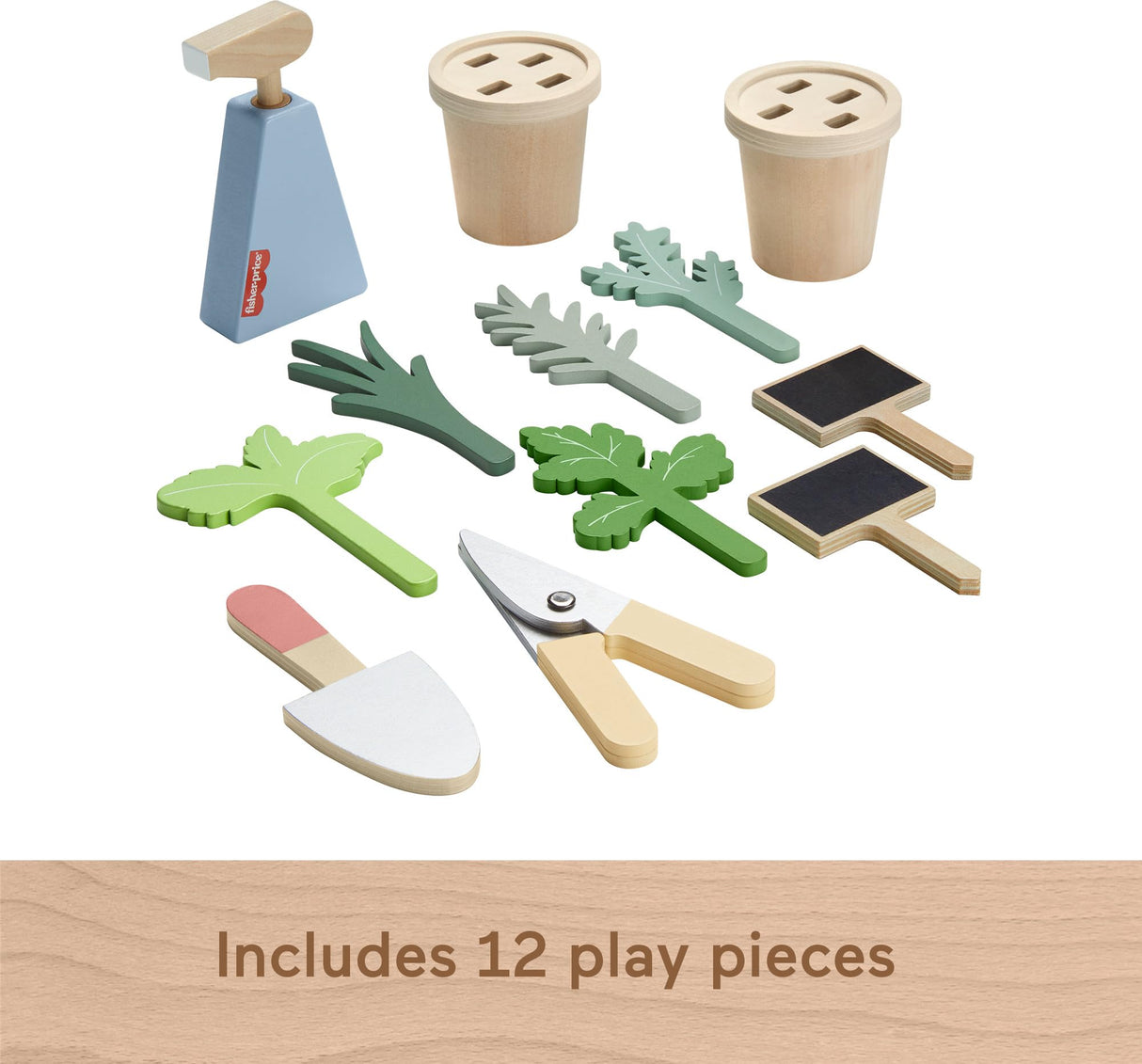 Fisher-Price Preschool Toy Wooden Herb Garden and Tools Playset, 12 Wood Pieces for Pretend Play Kids Ages 3+ Years Fisher-Price