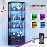 Lamtor Display Cabinet with Glass Doors - 67" Curio Cabinet with RGB LED Lights and Drawer for Collectibles, 4 Tier Glass Display Case for Living Room, Office, Black(Narrow) Lamtor
