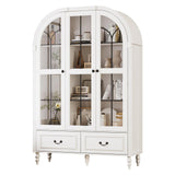 70.8'' Tall Arched Kitchen Pantry Cabinet, Large Farmhouse Storage Cabinet with Glass Doors, Display Case, Wood Bookshelf with 2 Drawers & Adjustable Shelves, Kitchen Pantry for Living Room, White LIVAUVEAD