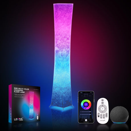 LEONC 61" Soft Light Floor Lamp for Game Room and TV, RGB Color Changing LED, Tyvek Fabric Shade, Smart App Control, Compatible with Alexa & Google Home, Music Sync and Multi Scene Modes,Floor Lamp LEONC Design