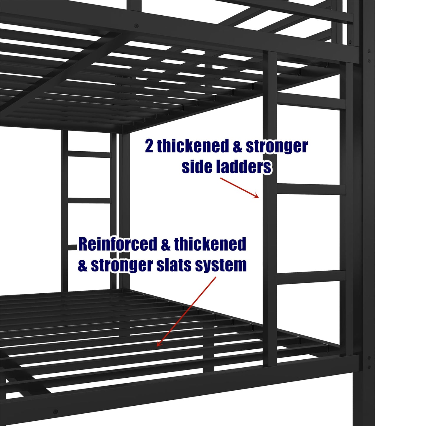 TIHWOALL Latest Upgrade & Stronger Steel Bunk Bed Queen Over Queen Size Bunkbed, Thickened Metal More Stable Heavy Duty Safer Bunk Queen Bed Frame (Easier Assembly)