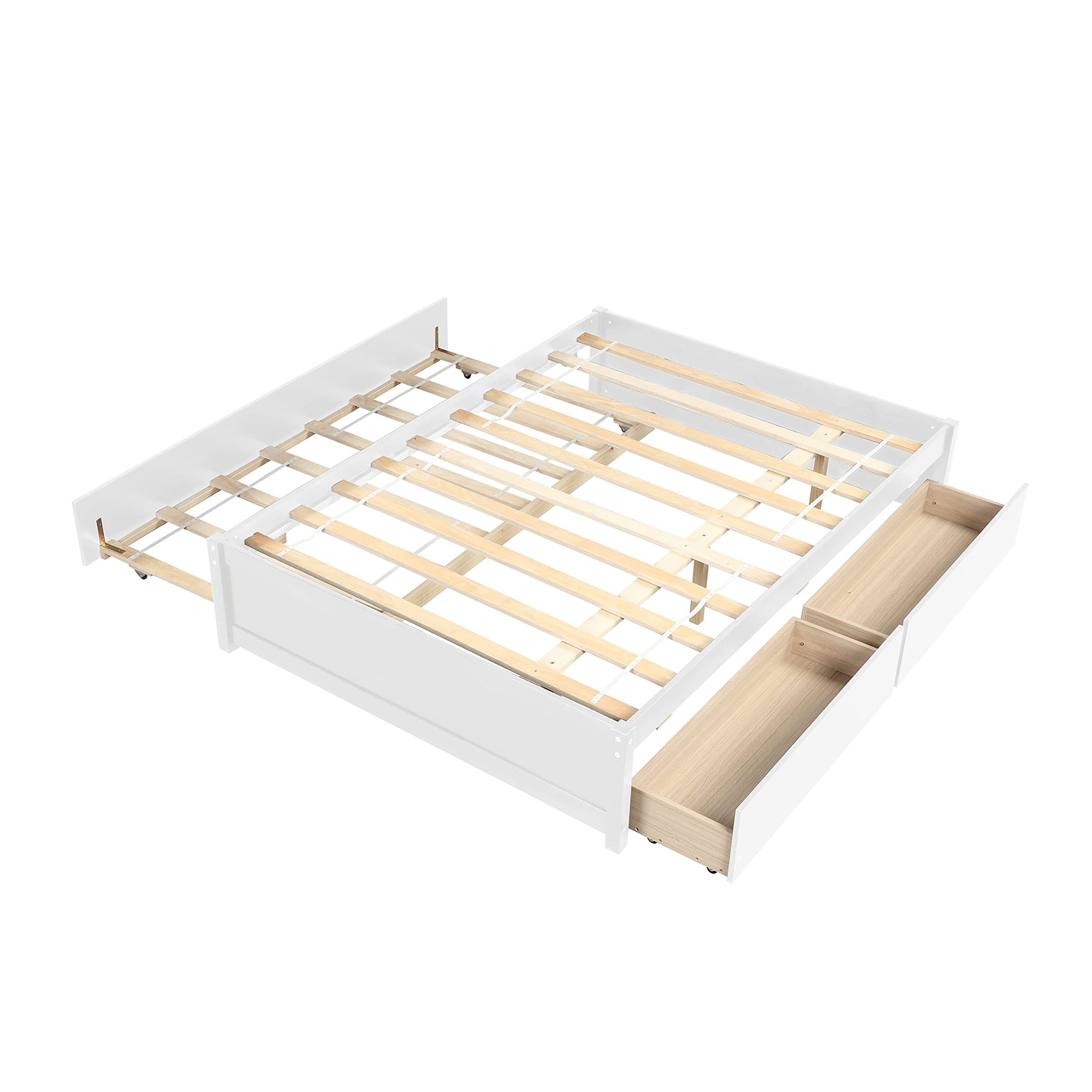 Bellemave White Full Size Bed Frame with Trundle and 2 Storage Drawers - WoodArtSupply