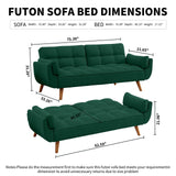 Homies Life Solid Wood Feet Futon Couch Tufted Convertible Sleeper Sofa Bed Solid Wood Legs Adjustable Backrest Living Room Hemp Sponge S-Shaped Spring Eucalyptus Frame (Green) Homies Life
