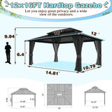 VEIKOU 12' X 16' Hardtop Gazebo, Outdoor Aluminum Gazebo, Double Roof Gazebo Pergola, Heavy Duty Patio Gazebo w/Netting and Curtains for Garden, Deck, Backyard VEIKOU