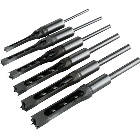 6pcs Square Hole Mortise Chisel Drill Bit Tools, 5/8" 9/16" 1/2" 3/8" 5/16" 1/4" HSS Woodworking Hole Saw Mortising Chisel Drill Bit Set, Different Sizes YaeKoo