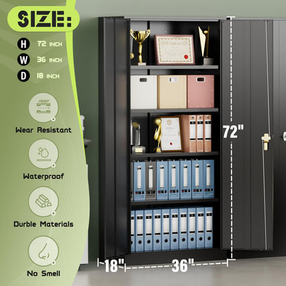 Betterland 72” Metal Storage Cabinet, Lockable File Cabinet with 2 Doors and 4 Adjustabble Shelves,Garage Storage Cabinets for Office, School, Warehouse, Home, (Black - WoodArtSupply